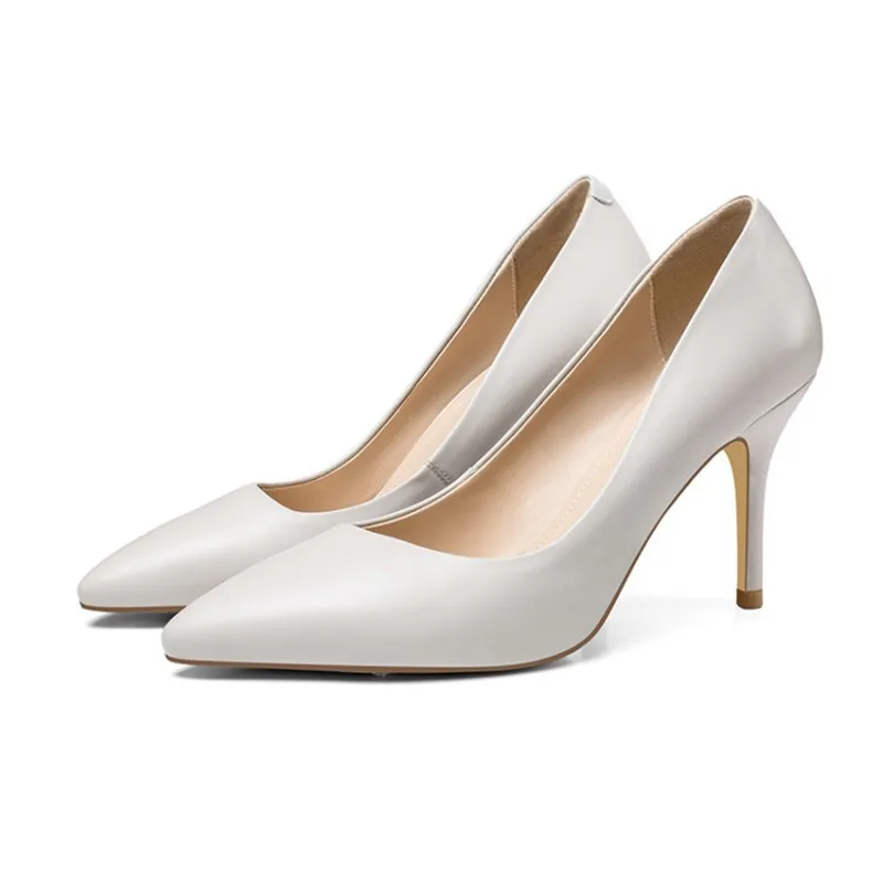 

2019 spring and autumn new pointed stiletto fashion shoes ol work shoes white 0324