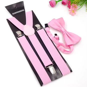 

Adult 3 Clip-on Y Back Elastic Suspenders Bowties Set For Mens Suspender Braces Neck Ties Brace Belt Strap