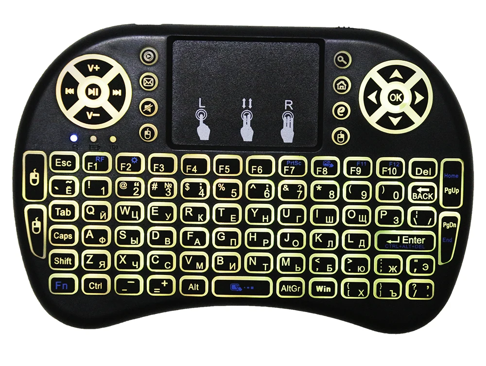 Rovtop 7 цветов с подсветкой I8 Мини испанская Беспроводная клавиатура мышь 2,4 ГГц USB Клавиатура Тачпад для ноутбука Smart tv Английский Русский
