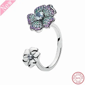 

Newest 925 Sterling Silver Glorious Blooms Wedding Rings for Women Jewelry with Multi-Colored Crystals in Vibrant Palette FLR154