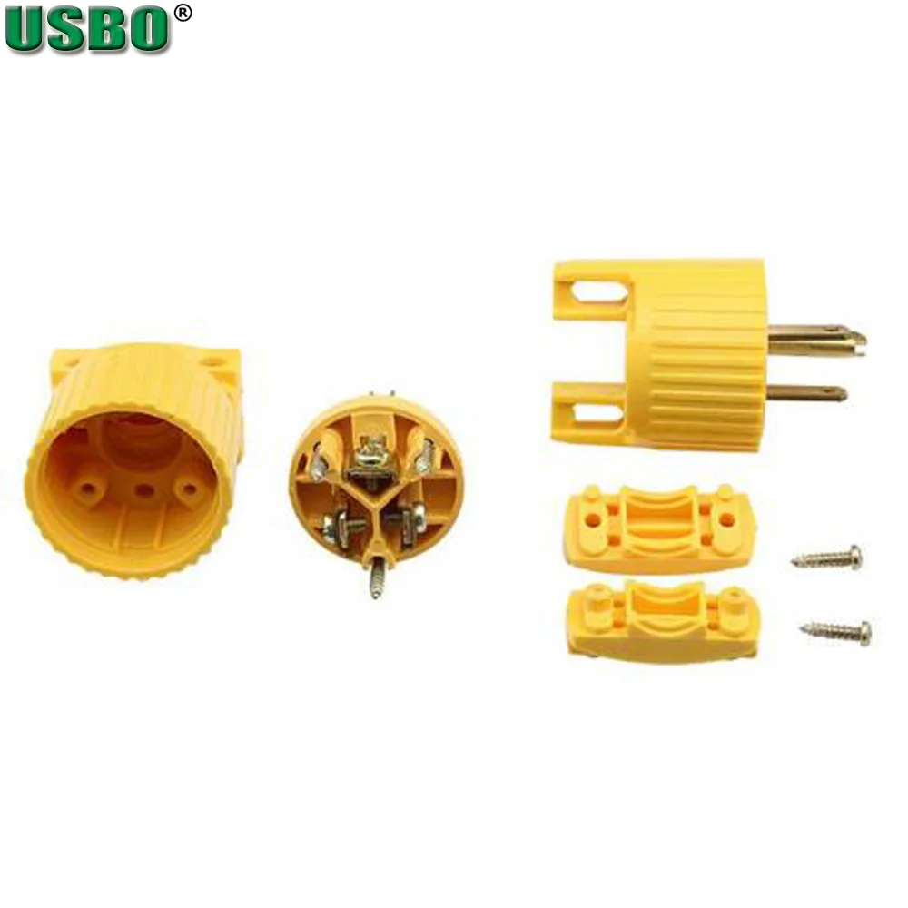 Yellow America 6-15P 5-15P 125V 15A Rewirable 3 Pole NEMA US Locked Industry Power Converter Plug Inline Wired Connector Type B
