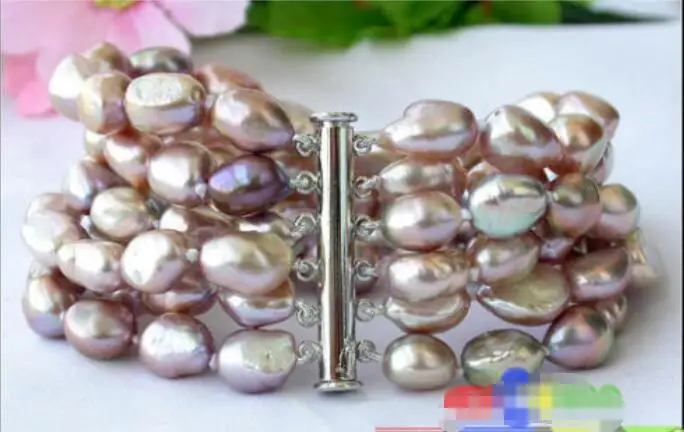 

Free shipping hot sale Women Bridal Wedding Jewelry >>6ROW 14MM lavender BAROQUE FRESHWATER CULTURED PEARL BRACELET