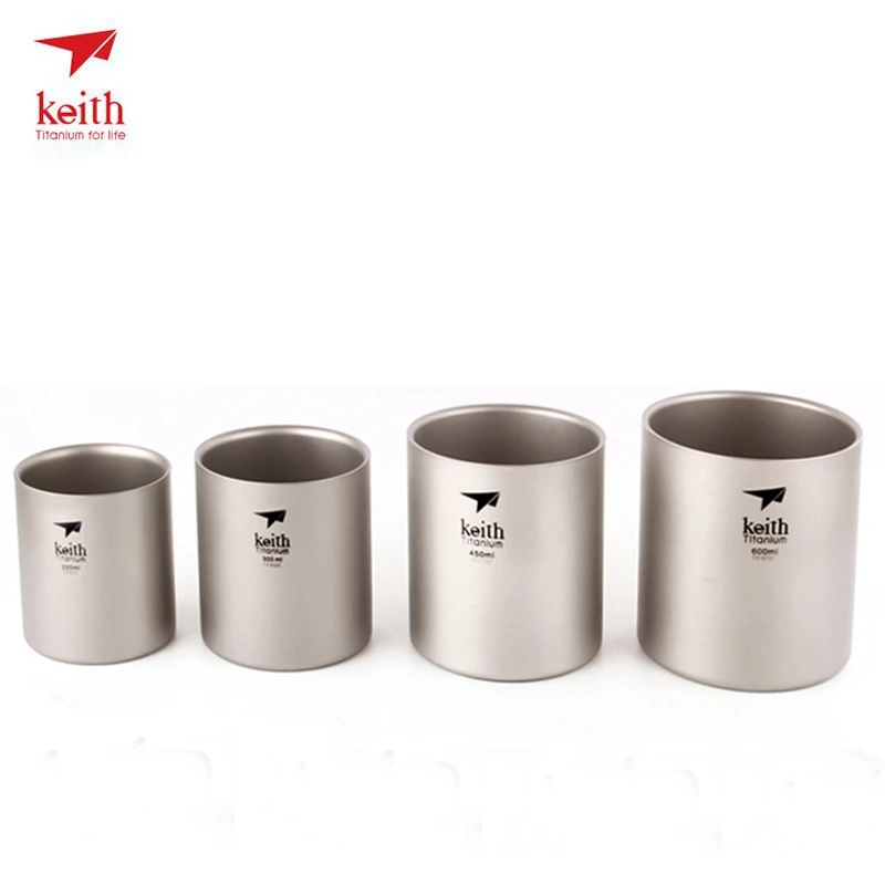 

Keith Titanium 4Pcs Double Wall Water Mug Cup Set Drinkware Insulated Camping Cups Pure Titanium 220ml 300ml 450ml 600ml Ti3501