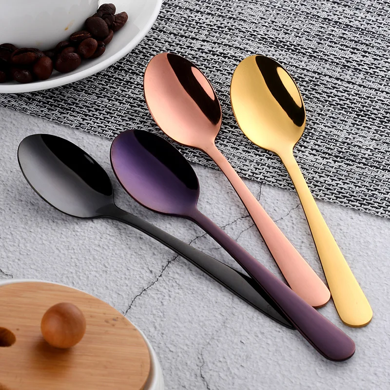 Stainless Steel Spoons 8 Colors Tea Spoons Coffee Spoon Dessert Cake Fruit Spoons Small Snack Scoop Espresso Spoons