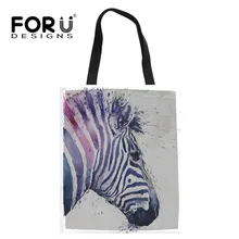 FORUDESIGNS/Модные женские матерчатые сумки с принтом зебры льняные модные женские сумки через плечо многоразовые складные большие сумки на плечо