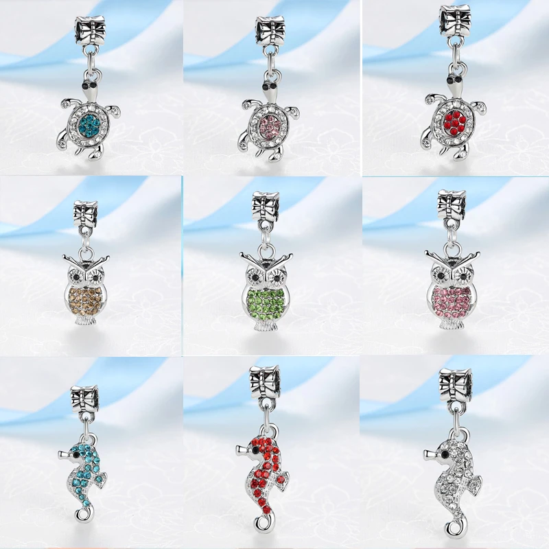 

New Original Alloy Charm Hippocampus Turtle Owl Mickey Minnie Pendant Crab Cat Elephant Beads Fit Pandora Diy Bracelets Jewelry