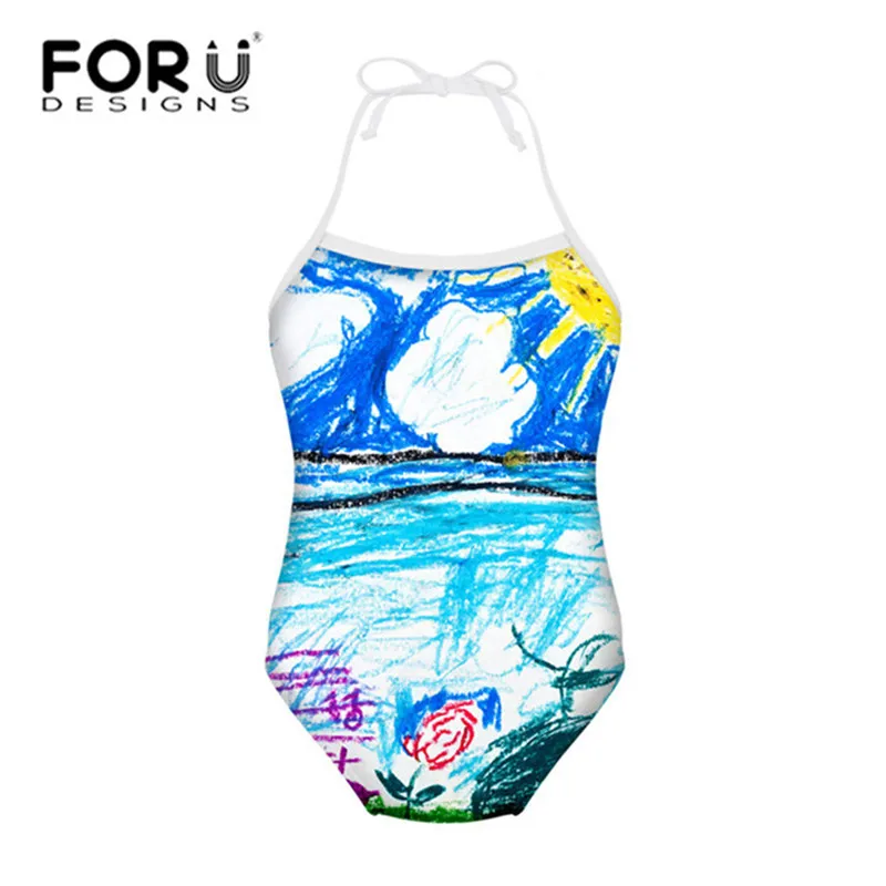 

FORUDESIGNS Girls Swimming Suit One Piece Hand-painted Graffiti Printing Swimwear Sport Suit for Kids Swimsuit Bathing Suit 2018