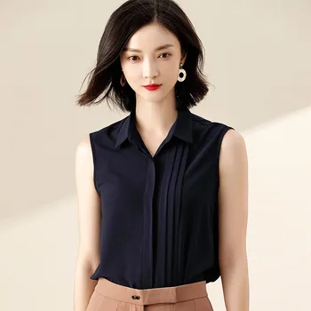 

Women Sleeveless Shirt Summer 2020 Commuter OL Shirt Slim office lady sleeve blouse shirt