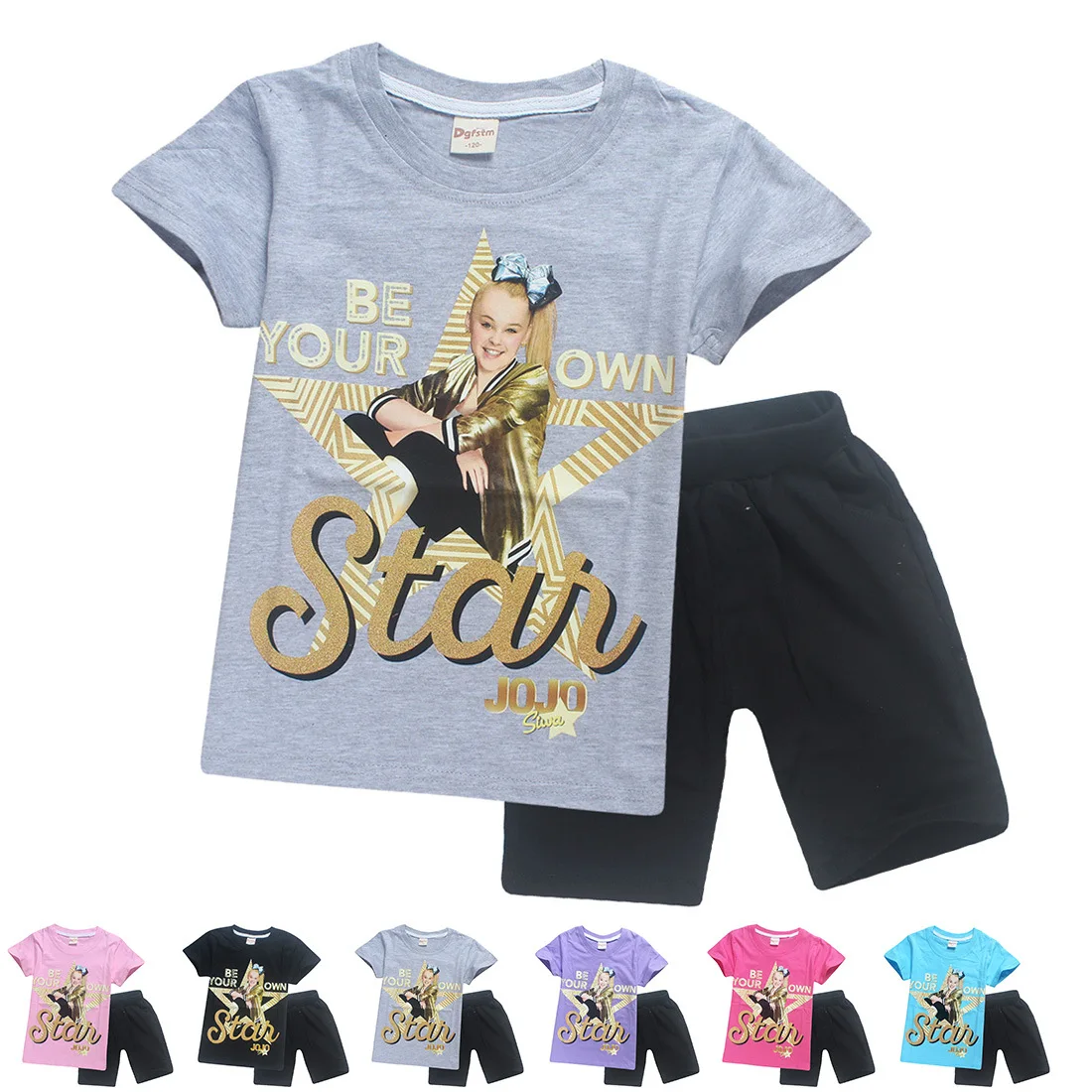 

2018 Summer children clothing set kids casual sport suits jojo siwa costume shorts + cotton t shirts 2pcs girls tracksuits 6-14y