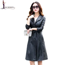 Весенняя Осенняя женская кожаная куртка модная Высококачественная натуральная кожа пальто X-long с поясом тонкий кожаный Тренч пальто XY234