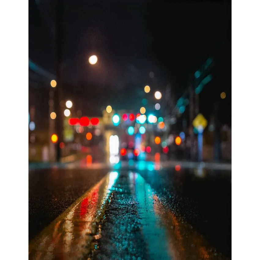 200X300cm Customize vinyl colorful light  rain street 