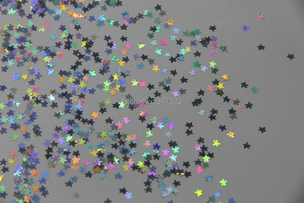 Paillette para Unha Lsf-0 Starfish Molda Tamanho Solvente Resistente Glitter Holográfico Prata Cor Art Faça Você Mesmo Supplies1pack = 50g 3mm 5 Strass e decorações