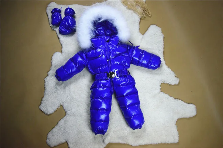 Детский зимний комбинезон с мехом; зимний комбинезон для новорожденных; Детский комбинезон; плотная зимняя одежда для мальчиков и девочек; пальто; Детский костюм на утином пуху; Одежда для младенцев - Цвет: blue
