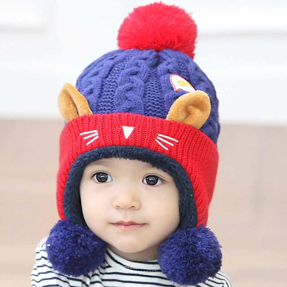 

Spring Autumn Winter Baby Clothes Children's Warm hats Baby Boys Girls Beanie Cat Cotton Hat Children Print Knitting Hats