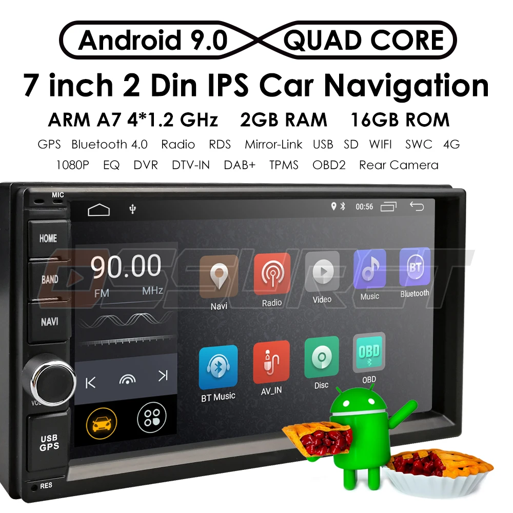 Flash Deal high Version RAM 2GB+ ROM 16GB Android 9.0 7 inch 2Din Universal Car Radio GPS Multimedia Unit Player For VW Nissan Kia 1