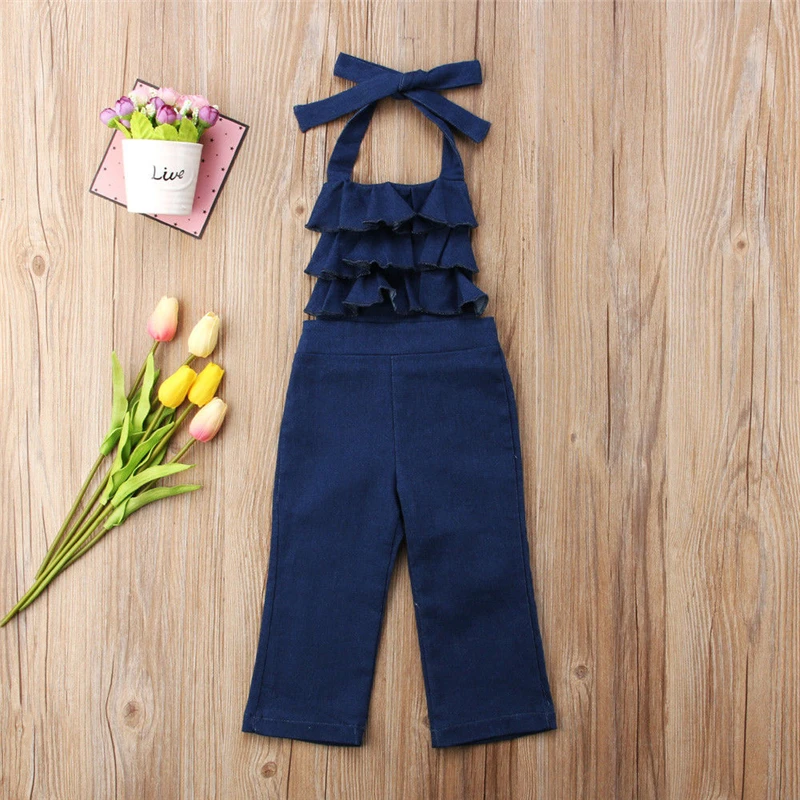 

Children Enfant Girl Solid Rompers Jumpsuits Toddler Kids Baby Girls Denim Strap Bib Pants Romper Jumpsuit Playsuit Clothes