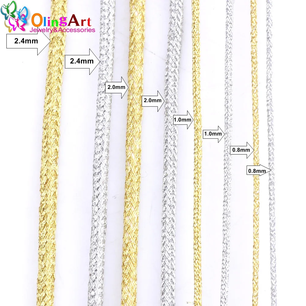 OlingArt-Hilo de color dorado y plateado de 0,8mm/1,0mm/2,0mm/2,4mm, cuerda de nudo chino, cuerda de punto, línea de alambre DIY para fabricación de joyas