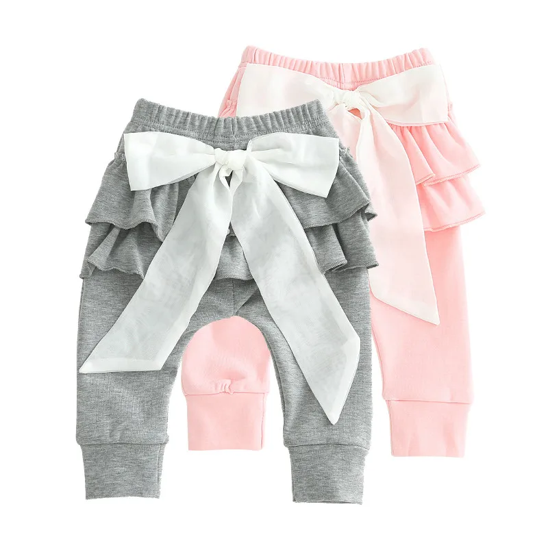 Штаны для малышей брюки для девочек хлопковые детские штаны забавные штаны с большим бантом для маленьких девочек, весенне-летняя одежда для малышей милый розовый цвет