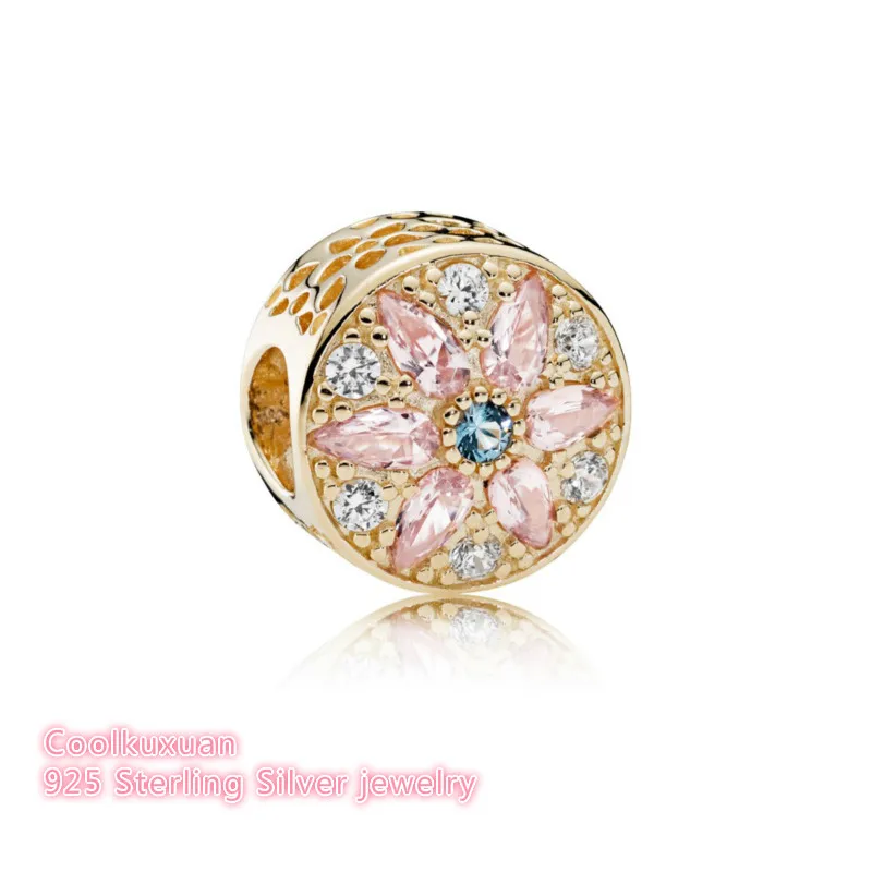 

Mixed Crystal CZ Opulent Floral Charm Beads Light Yellow Gold Color Openwork Heart Bead Fits Original Pandora bracelets Jewelry
