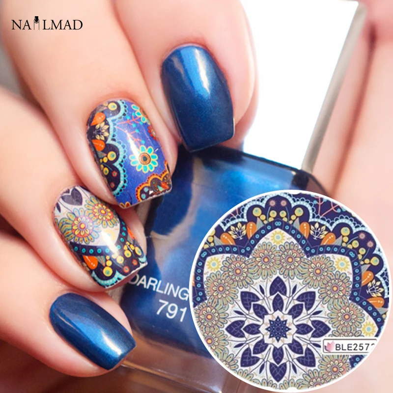 1 лист Мандала ногтей Водные Наклейки Пейсли шаблон переводные наклейки для ногтей# BLE2572