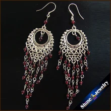 Винтажные тибетские стильные модные ювелирные серьги для женщин с натуральными гранатовыми камнями, длинные висячие женские серьги-SOP4