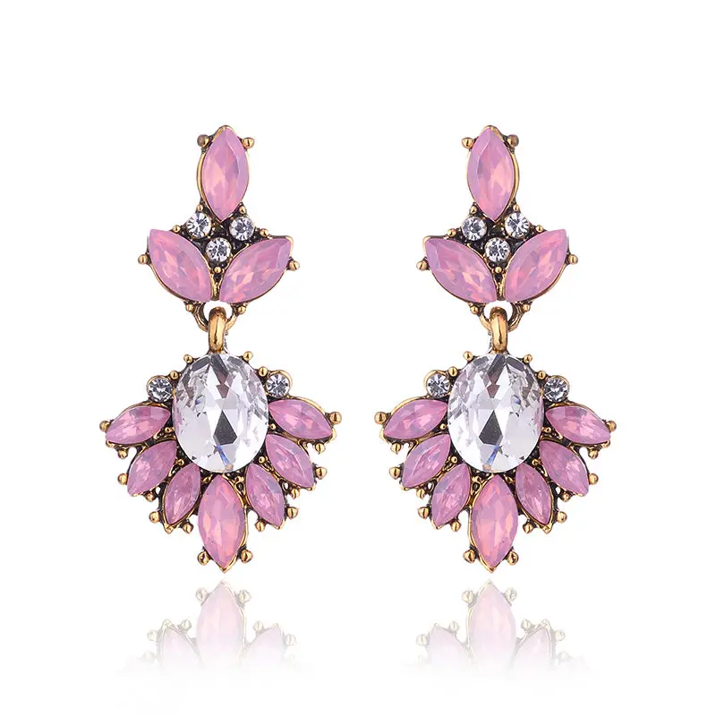 17 цветов, винтажные античные золотые прозрачные стразы, серьги для женщин, Bijoux Brincos, Женский Рождественский подарок - Окраска металла: opal pink