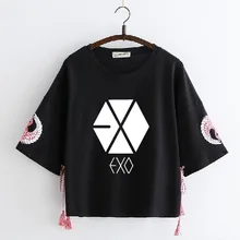 EXO хлопковая Футболка k-pop японский стиль Маленькая Свежая футболка с круглым вырезом для девочек уличная кавайная футболка женские свободные летние топы