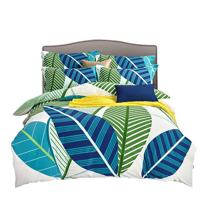 Fashion Modern Leaves Soft Healthy Texture Stripes Bedding Set