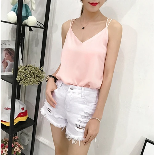

Stinlicher Chiffon Tank Tops For Women Sexy V Neck Camisole Tank Ladies Gray Navy Khaki Pink White Black Top Female