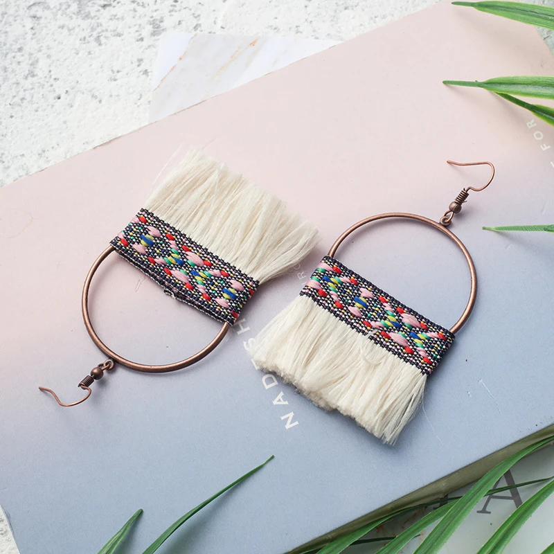 Fashion Bohemian Handcrafted Long Light Pink Tassel Dangle Drop Earrings Perfect Gifts