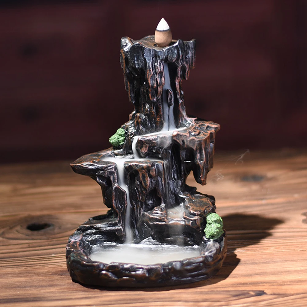 

Decoration Office Exquisite Censer Holder Resin Mountain River Crafts Incense Burner Gift Waterfall Smoke Backflow