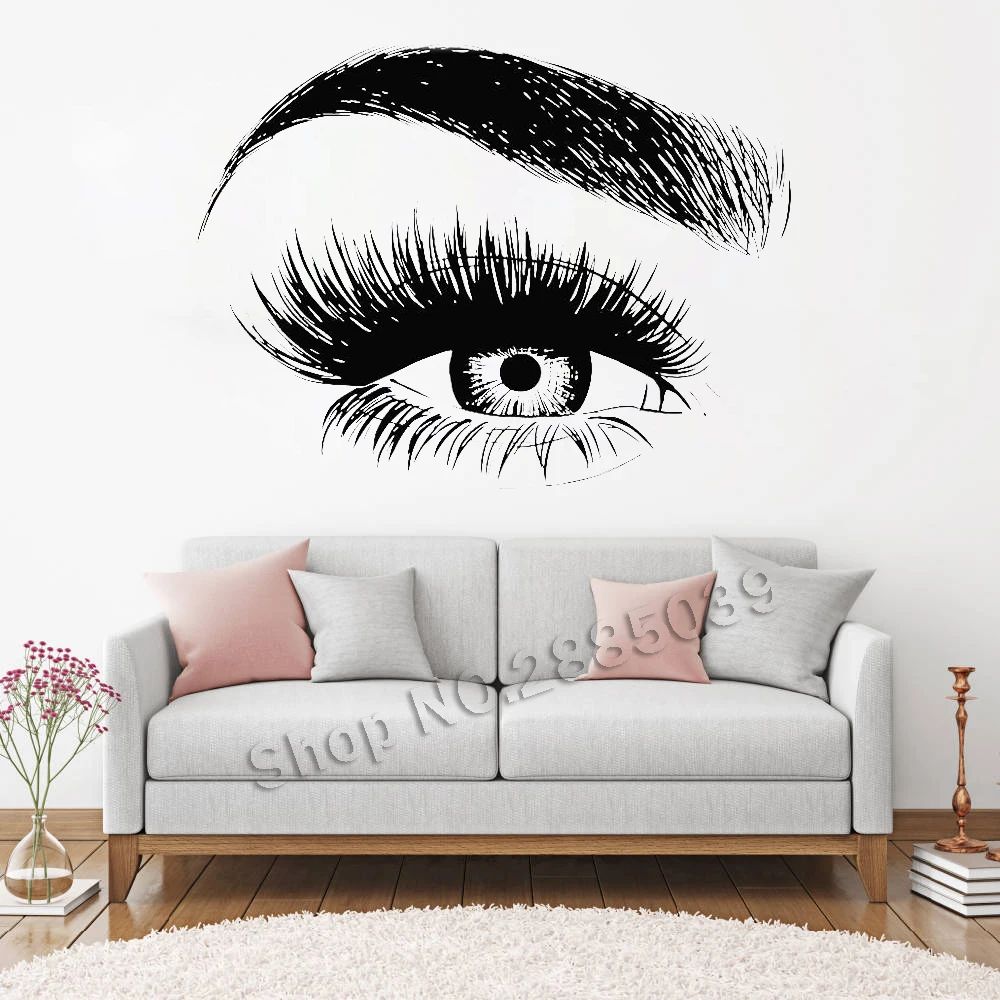 New Design Eye Eyelashes Wall Decal Sticker Lashes Eyebrows Brows Beauty Salon Quote Make Up Vinyl Girl Room Wall Stickers LC138