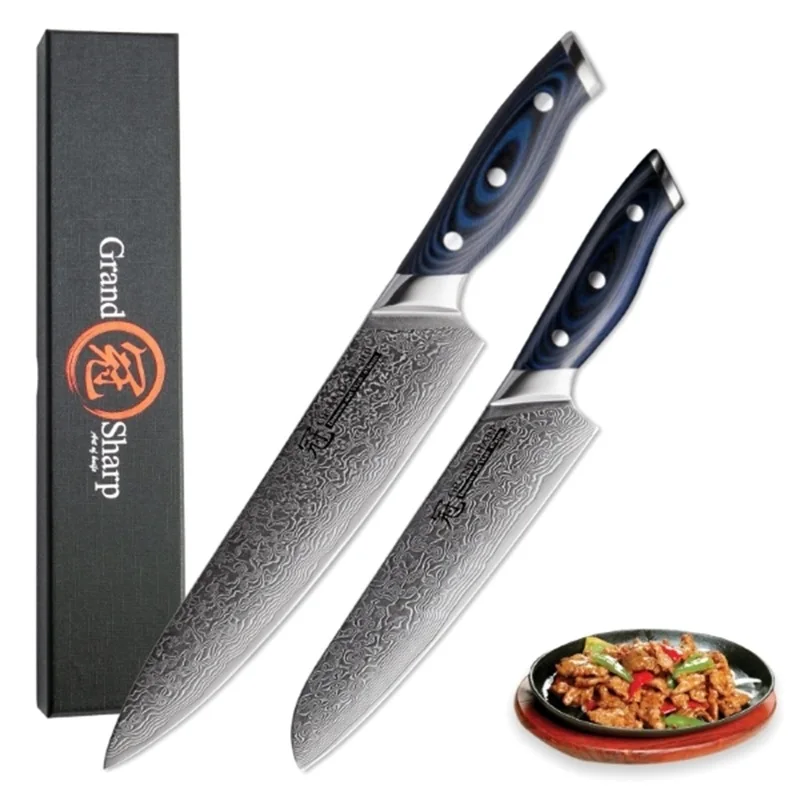 Grandsharp Дамасские Ножи шеф-повара японские Дамасские кухонные ножи VG10 шеф-повара Santoku кухонные ножи с ручкой G10 - Цвет: chef santoku knife