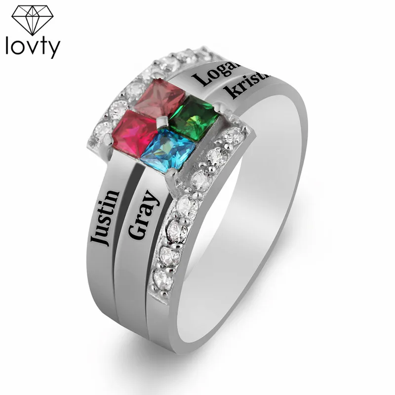 

lovty Personalized Engraved Name Ring with 4 Birthstone Customize Ring Mother's Day Gift for Mom Wholesale & Dropshipping
