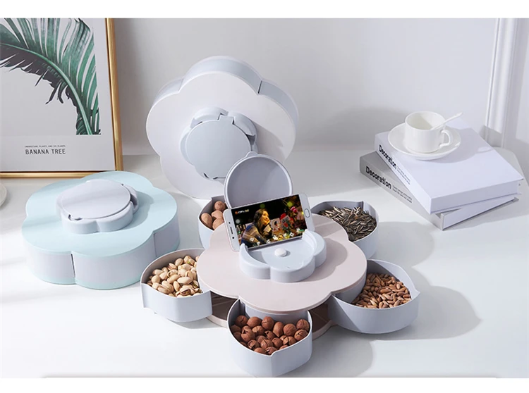 MICCK Новая двухслойная вращающаяся коробка для хранения, цветочный дизайн, коробка для закусок, конфет, еда, фруктовая тарелка, контейнер, кухонный Органайзер хранилище