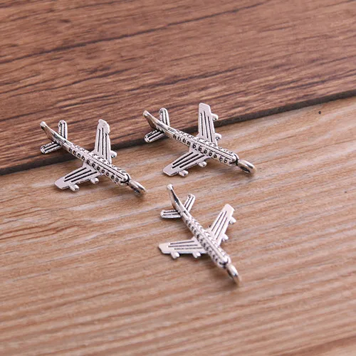 30PCS 15*22mm Airplane Plane Two Color Plated Pendants Antique Jewelry Making DIY Handmade Craft 