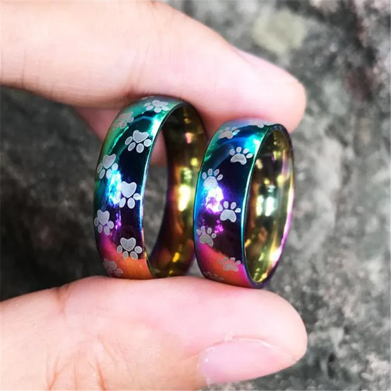 Damen Herren Regenbogen Ring Edelstahl Haustier Pfotenabdruck Ring Partnerringe Damen Herren Regenbogen Ring Edelstahl Haustier Pfotenabdruck Ring Partnerringe