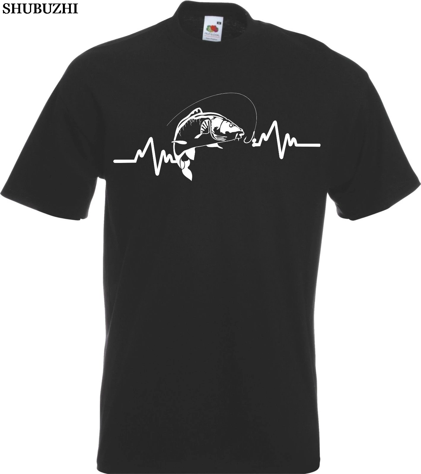 

Hot Summer Clothing Cotton Men T-Shirt High Quality Heartbeat Carp Fisherman Angler Bait T Shirt