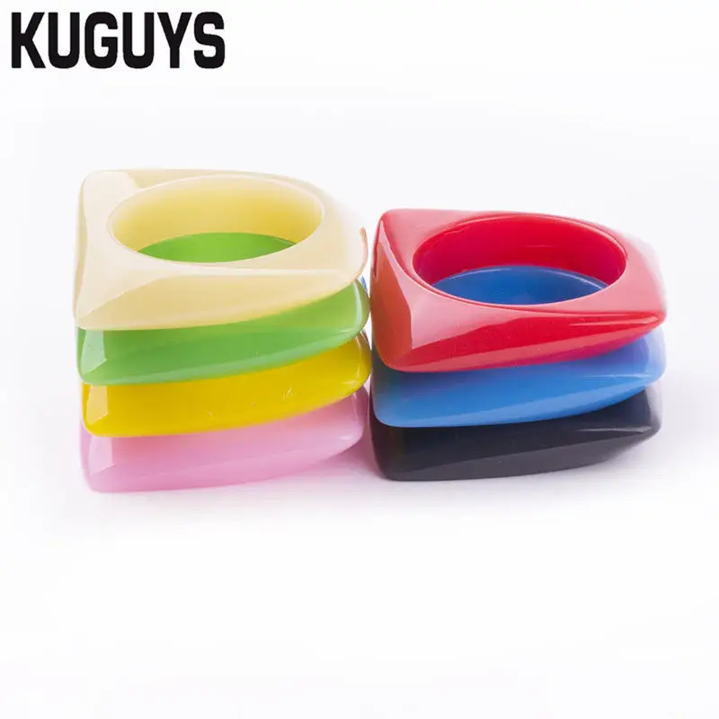 

KUGUYS Fashion Jewelry 6 Colors Geometric Square Resin Bangle for Women Colorful Jelly Color Bracelet Trendy Accessories