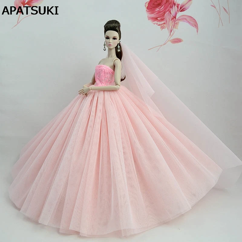 Pink Party Dresses Long Tail Evening Gown Clothes For 11.5/" Doll Wedding Dress