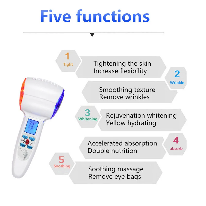  LED Light Photon Lymphatic Face Massager LCD Cryotherapy Hot Cold Hammer Cryotherapy Shrink Pore Fa - 4000007678983