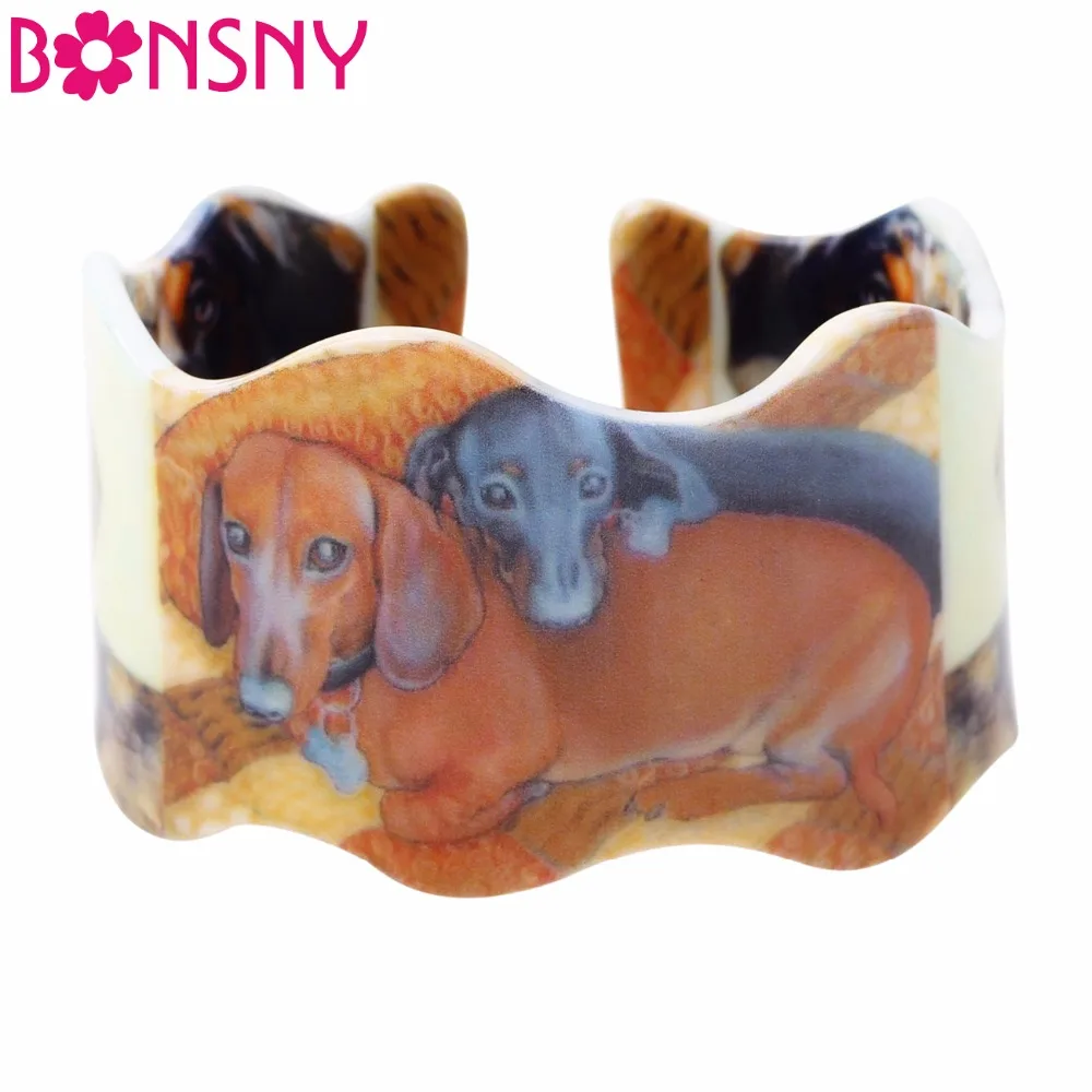 Bonsny акриловые браслеты с надписью Love Dachshund для женщин новинка 2017 модные ювелирные