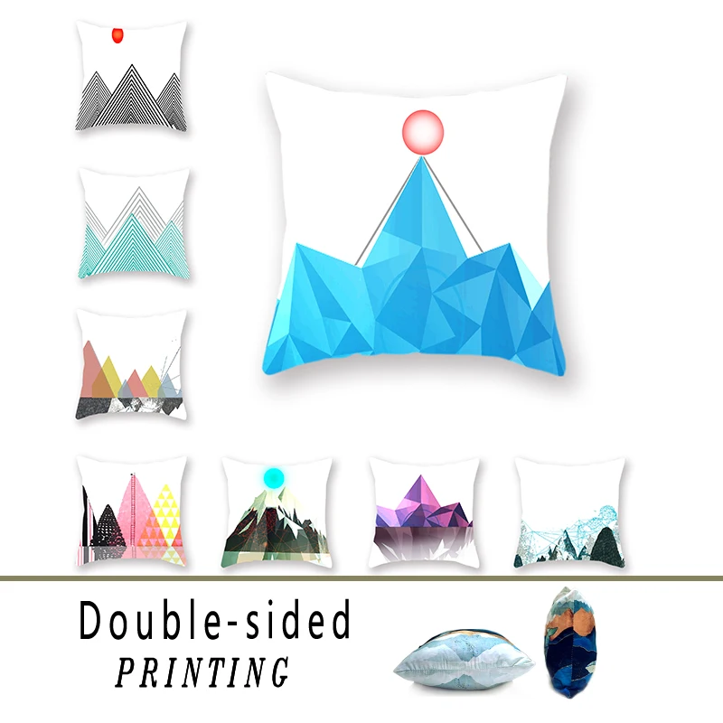 

Simple Geometric Double-sided Polyester Pattern White Fabric Hug Pillowcase Home Decor Abstract Mountain Sun Cushion Cover