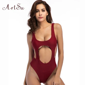 

ArtSu Sexy Cut Out Women Bodysuit 2018 Summer Overalls Backless Body Beach Elastic Bodycon Jumpsuit Solid Slim Leotard ASJU30351
