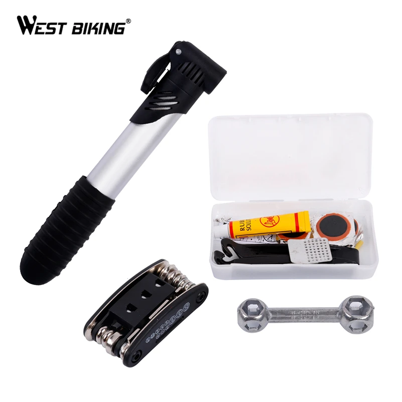 

WEST BIKING Mini Bike Pump Multifunction Bicycle Tools Bag Tire Repair Tool Kits Inflator Multi Repair Tools Set + Bicycle Pumps