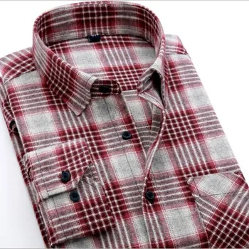 

2019 Hot New Men Plaid Long-sleeved Casual Shirts 100% Cotton Flannel Slim Fit Spring Male Business Fashion