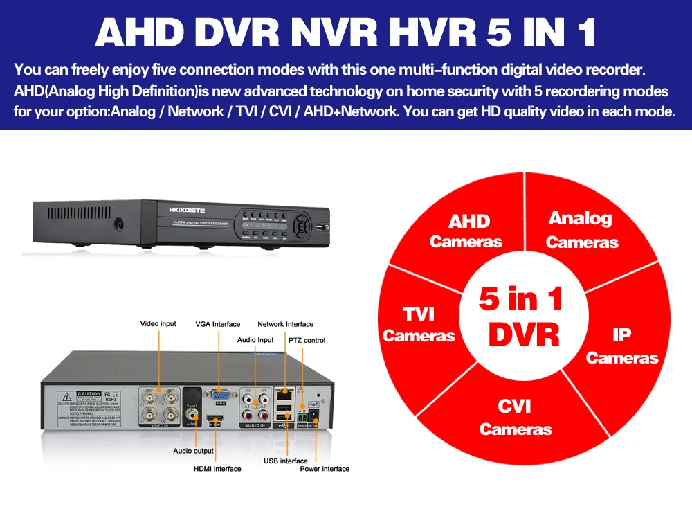 HKIXDISTE Главная безопасности CCTV Системы AHD DVR 4CH HD видео с разрешением 1080 P Регистраторы H.264 CCTV Камера 8-канальный NVR Многоязычная HDMI