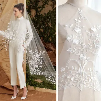 

1PC Off White Embroidered Flower Lace Applique For Decrate Wedding Dress Veil Clothes Back