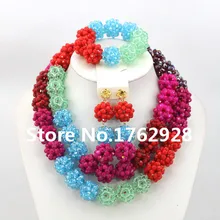 Красочный Цвет Кристалл Плетеный шар модный костюм ювелирные изделия нигерийские Свадебные африканские бусы комплект ювелирных изделий