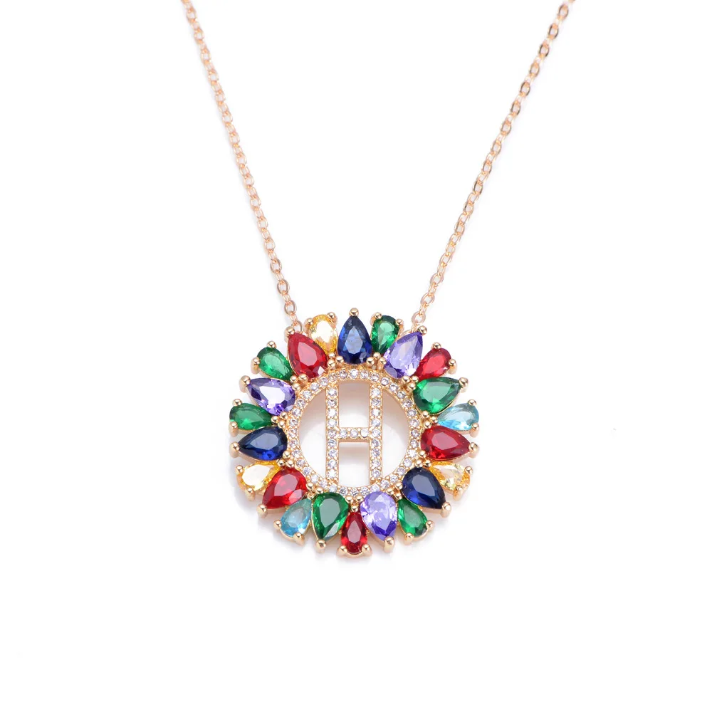 Женский 26 Alphabe ожерелья с буквой Многоцветный CZ микро проложить подвеска с цирконом начальный ожерелье модная подвеска из золотой буквы ожерелье - Окраска металла: NS002H